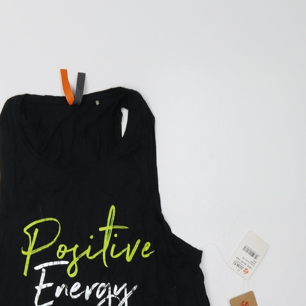 Zakti Womens Black  Viscose Basic Tank Size 12 Scoop Neck - Positive Energy