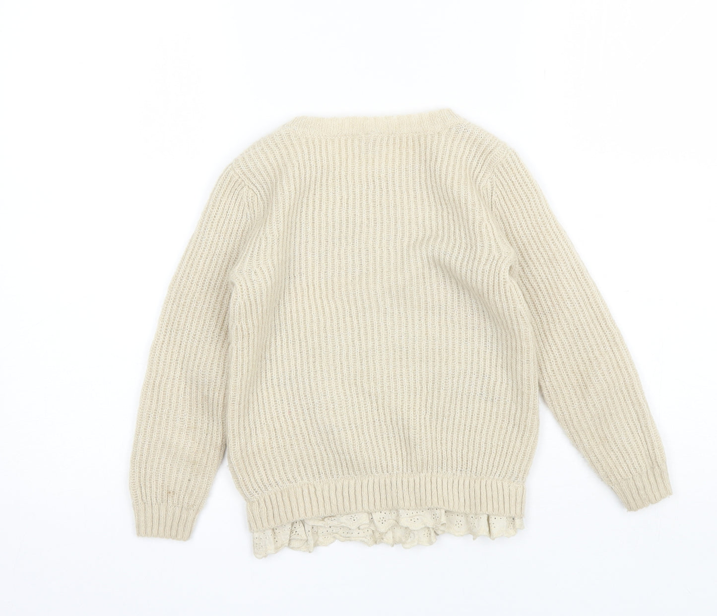 TU Girls Beige Round Neck  Acrylic Pullover Jumper Size 7 Years