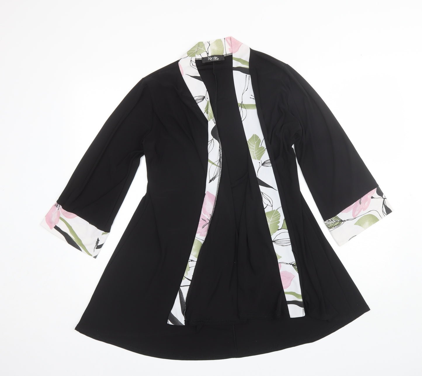 Nicole Collection Womens Black Collared  Polyester Shrug Jumper Size M