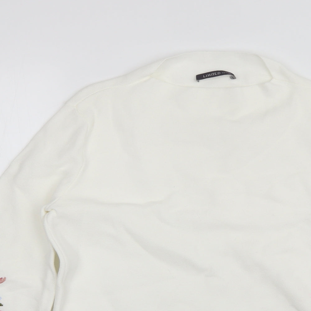 Marks and Spencer Womens White Square Neck Floral Cotton Pullover Jumper Size 10