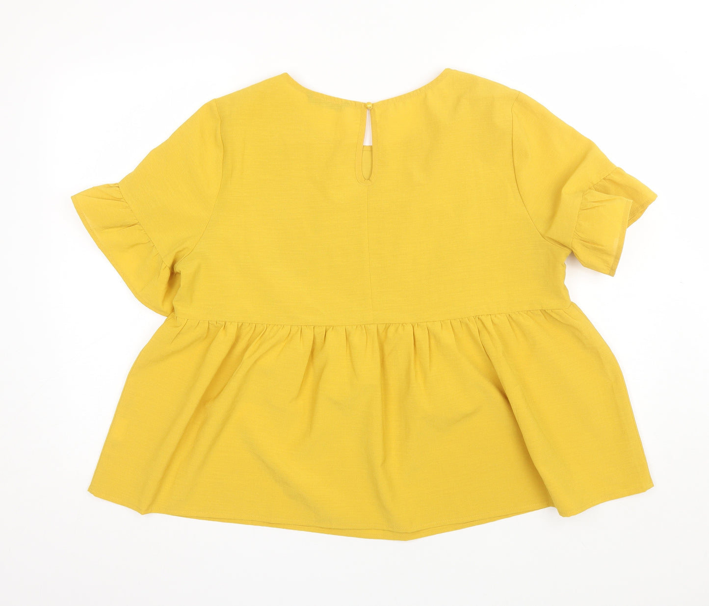SheIn Womens Yellow Floral Polyester Basic Blouse Size XL Round Neck