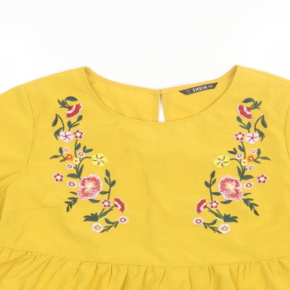 SheIn Womens Yellow Floral Polyester Basic Blouse Size XL Round Neck