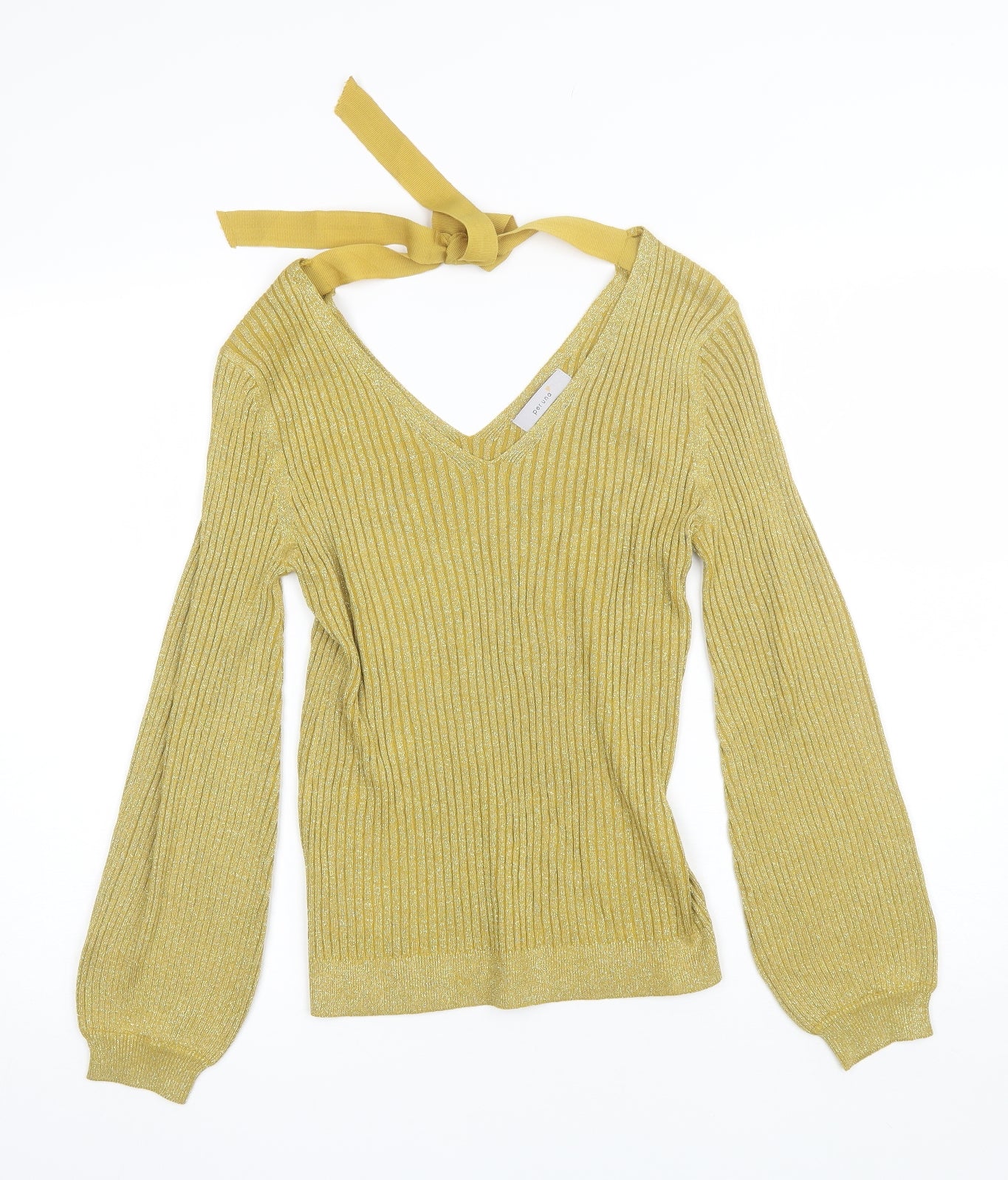 Marks and Spencer Womens Gold V-Neck  Viscose Pullover Jumper Size 12