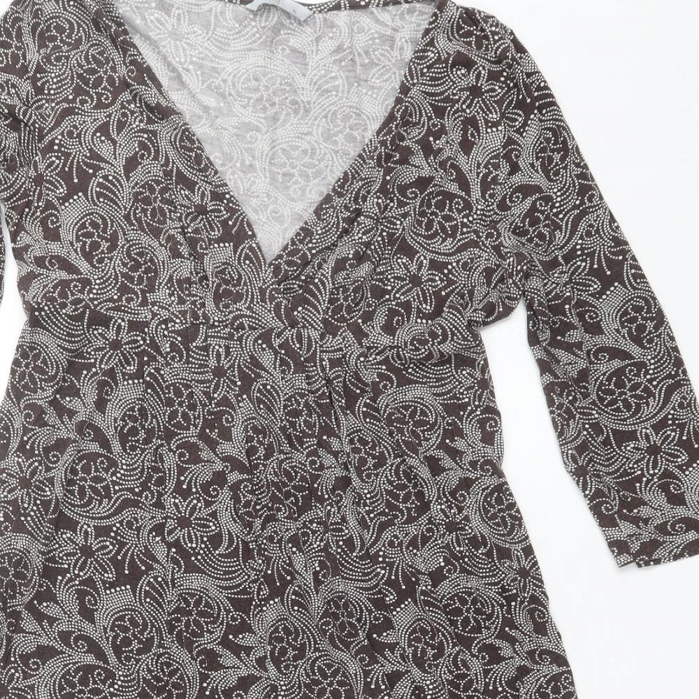 TU Womens Brown Floral Viscose Wrap Dress  Size 16  V-Neck