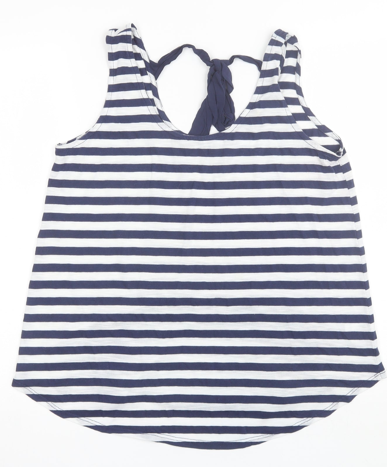 George Womens Blue Striped Cotton Basic Tank Size 14 Round Neck