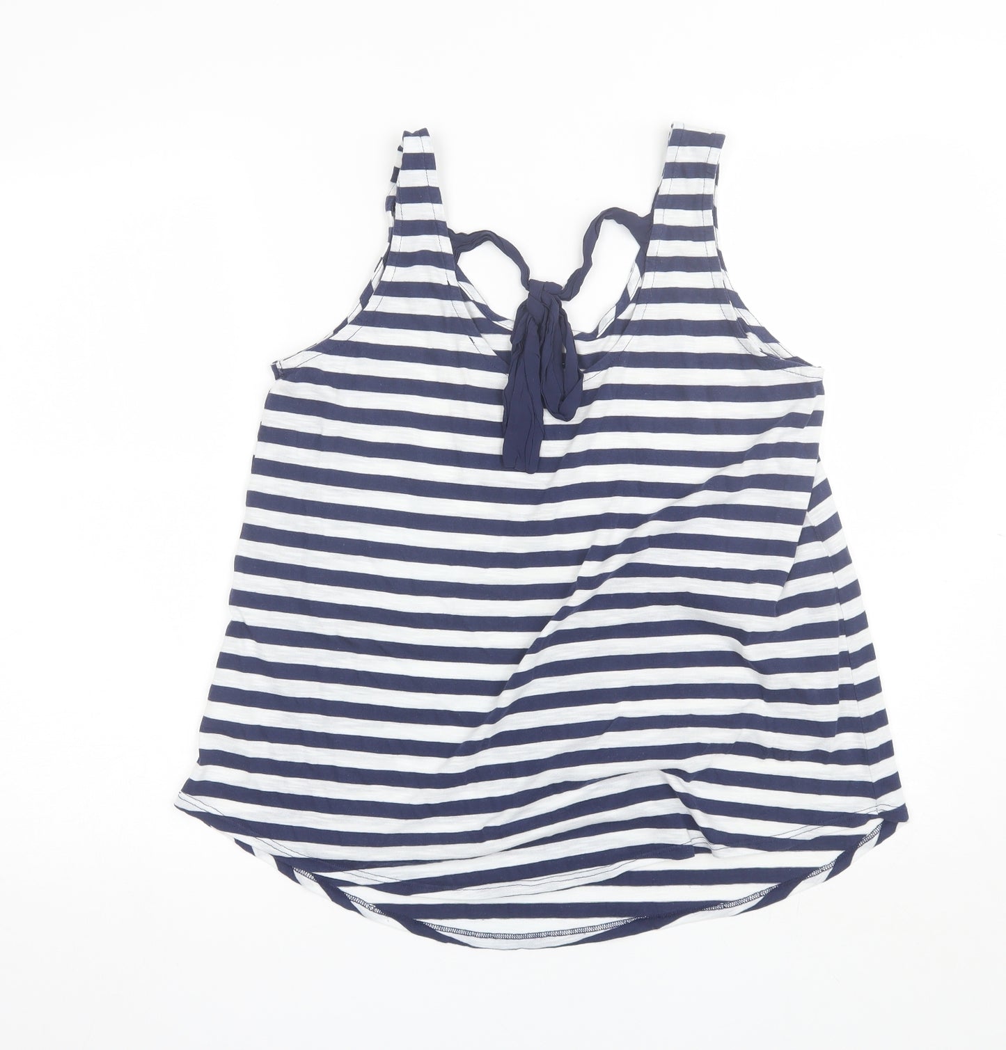 George Womens Blue Striped Cotton Basic Tank Size 14 Round Neck