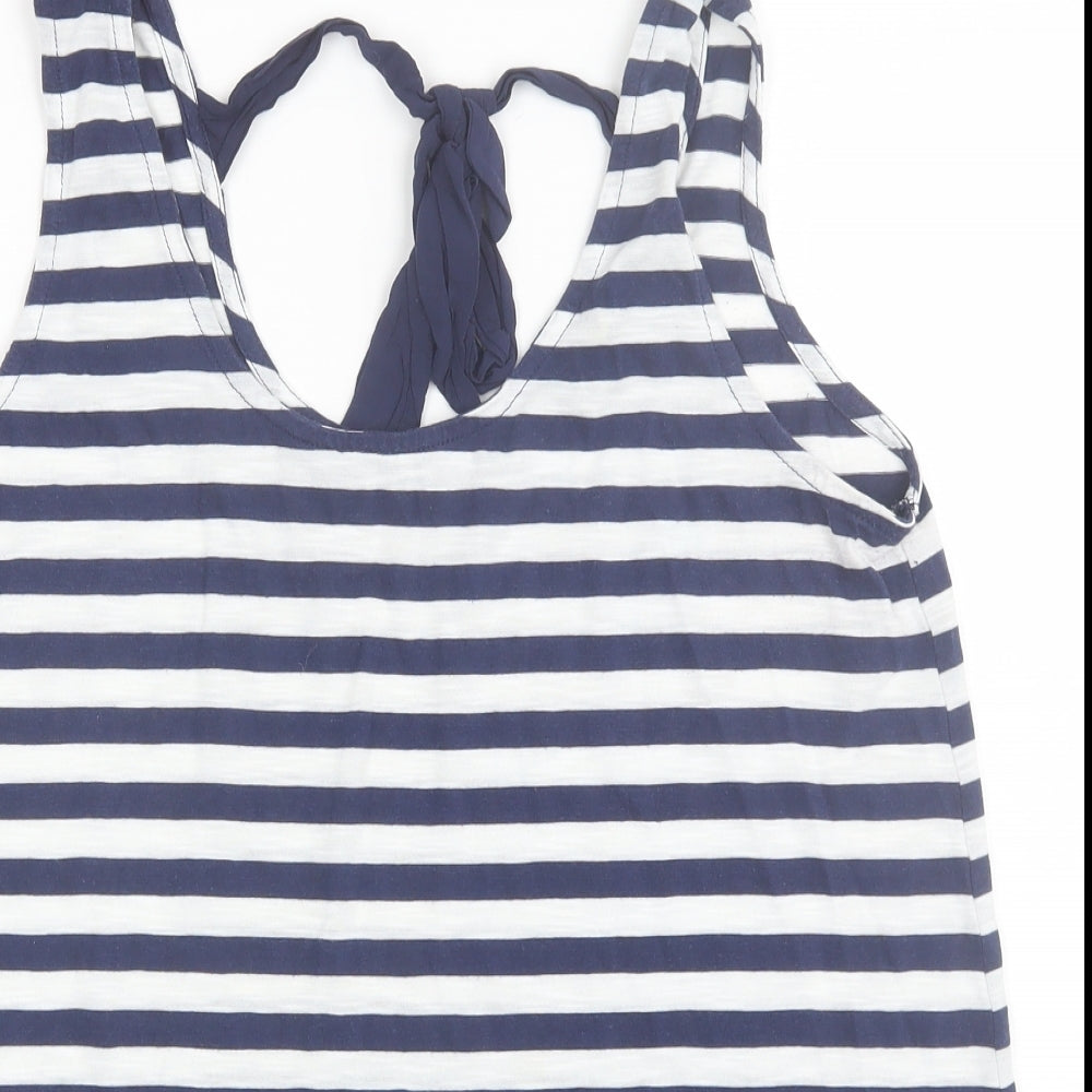 George Womens Blue Striped Cotton Basic Tank Size 14 Round Neck