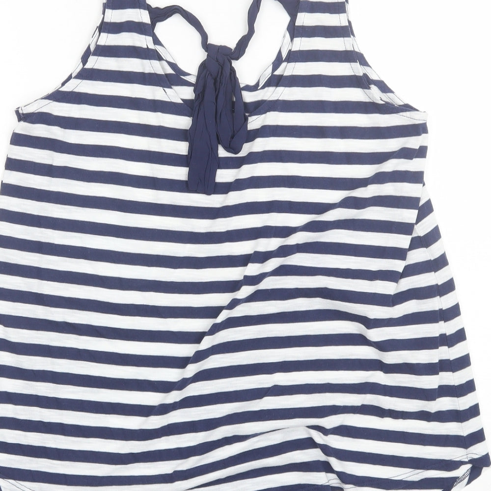 George Womens Blue Striped Cotton Basic Tank Size 14 Round Neck