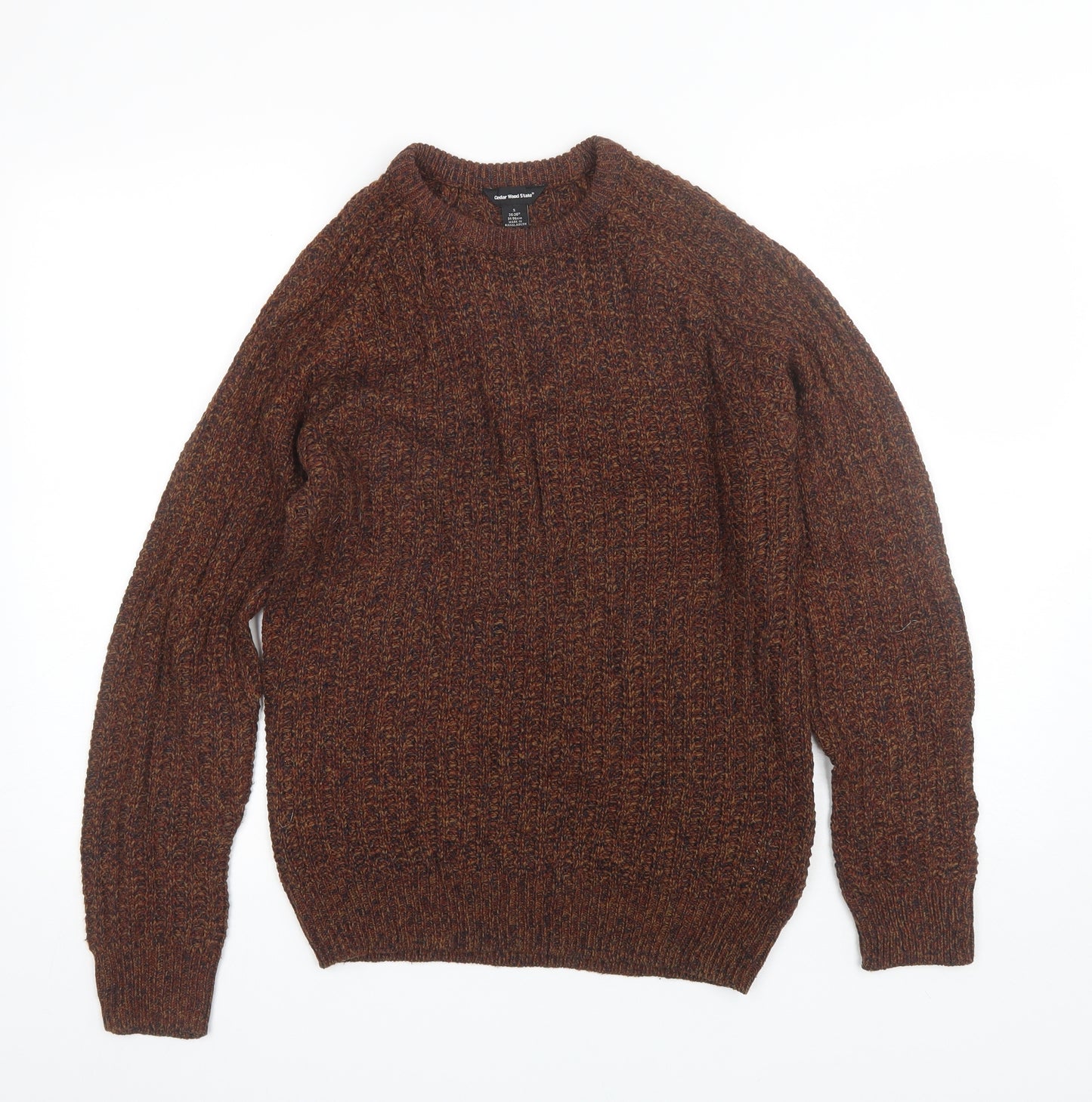 Cedar Wood State Mens Brown Round Neck  Acrylic Pullover Jumper Size S