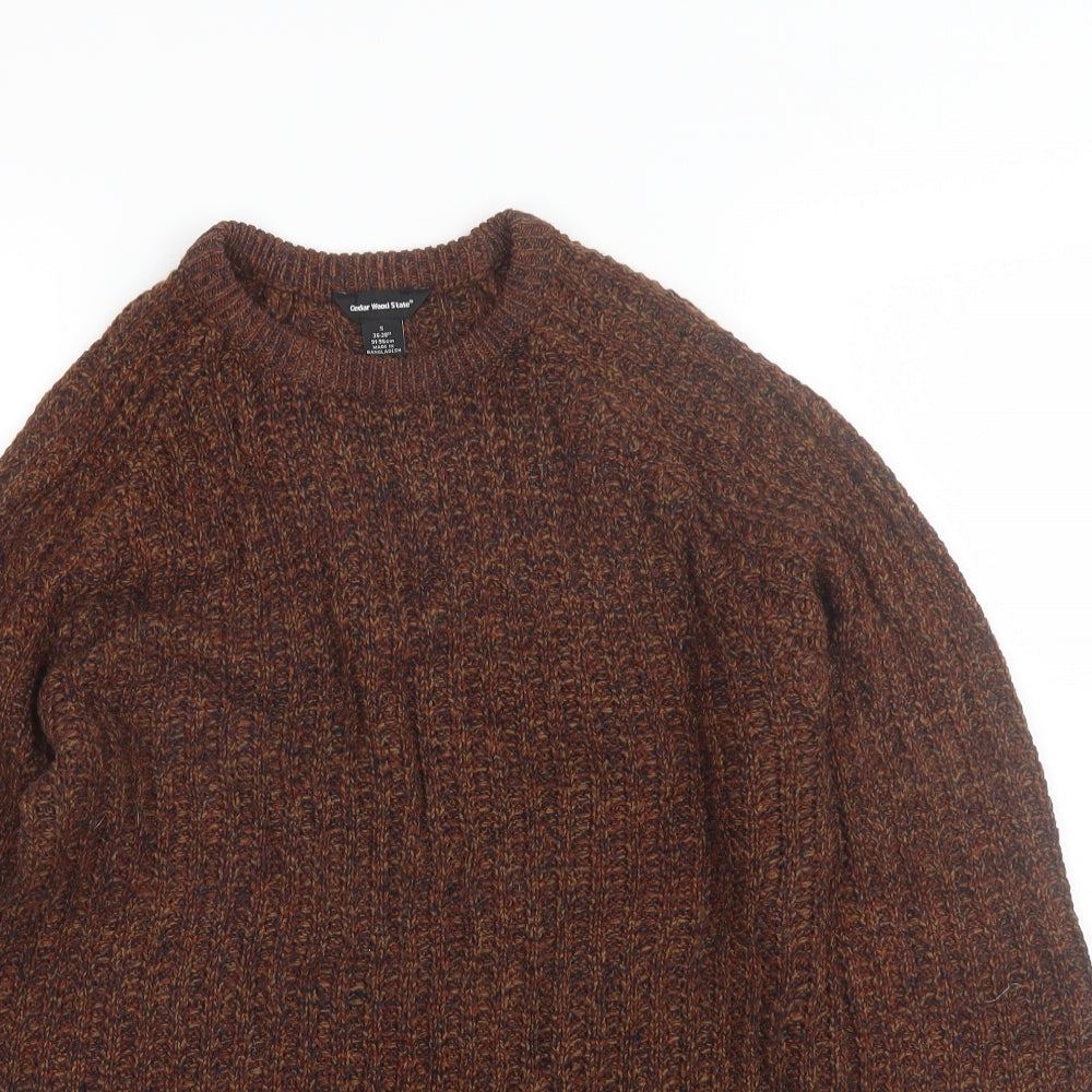 Cedar Wood State Mens Brown Round Neck  Acrylic Pullover Jumper Size S