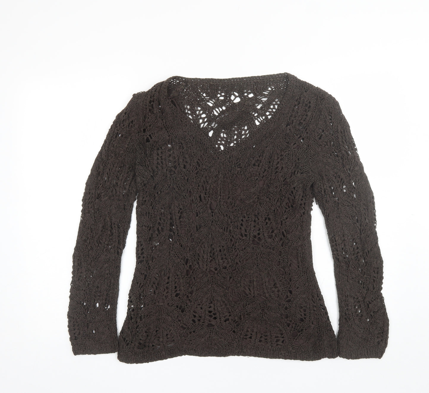 Marks and Spencer Womens Brown V-Neck  Acrylic Pullover Jumper Size 12   - Inbuilt singlet