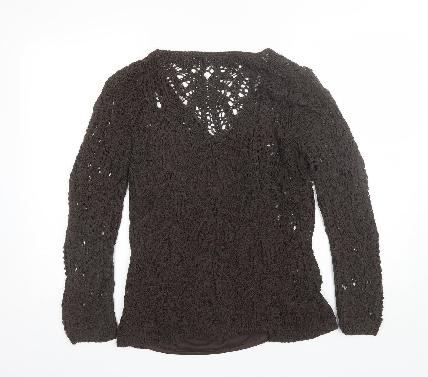 Marks and Spencer Womens Brown V-Neck  Acrylic Pullover Jumper Size 12   - Inbuilt singlet