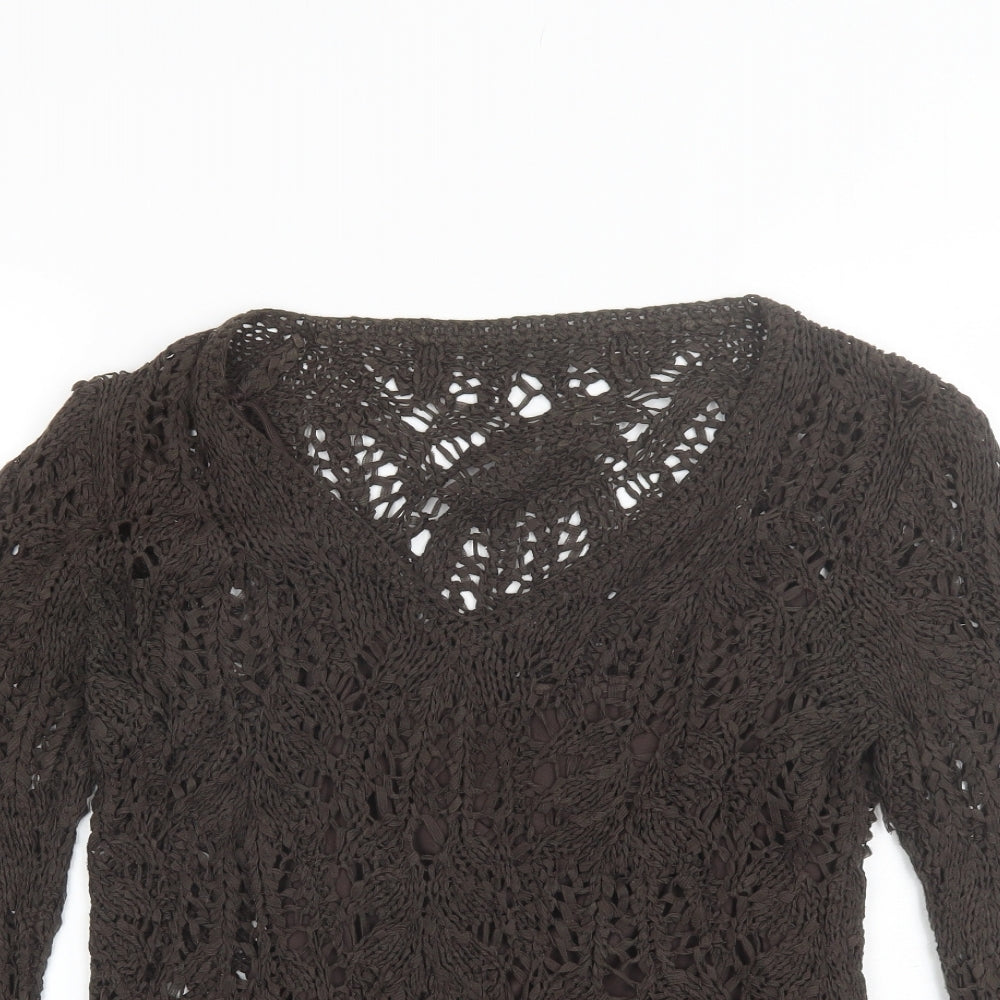 Marks and Spencer Womens Brown V-Neck  Acrylic Pullover Jumper Size 12   - Inbuilt singlet