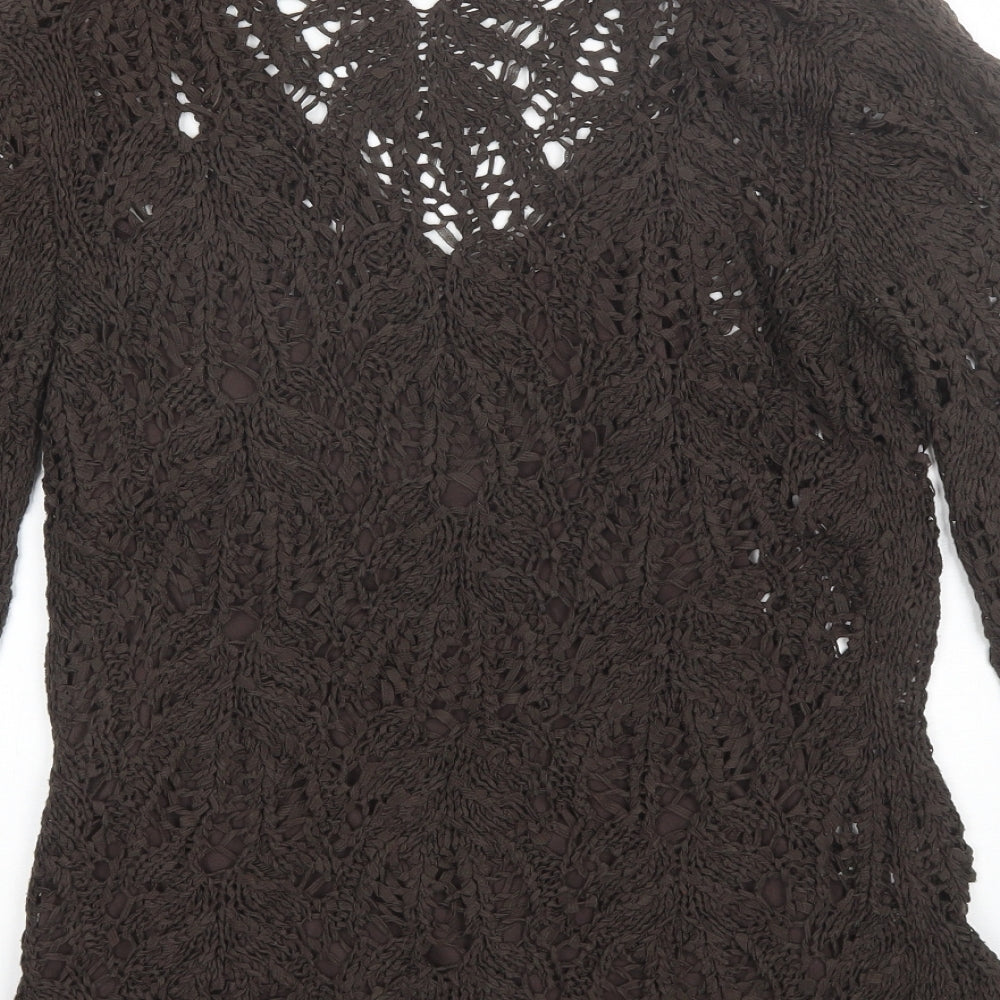 Marks and Spencer Womens Brown V-Neck  Acrylic Pullover Jumper Size 12   - Inbuilt singlet