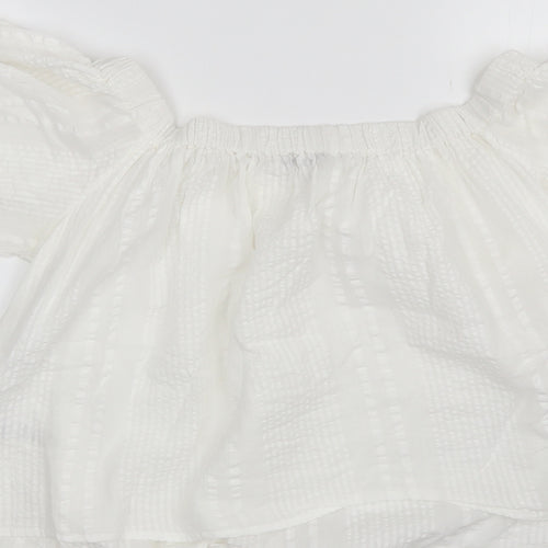 New Look Womens White  Cotton Basic Blouse Size 12 Off the Shoulder