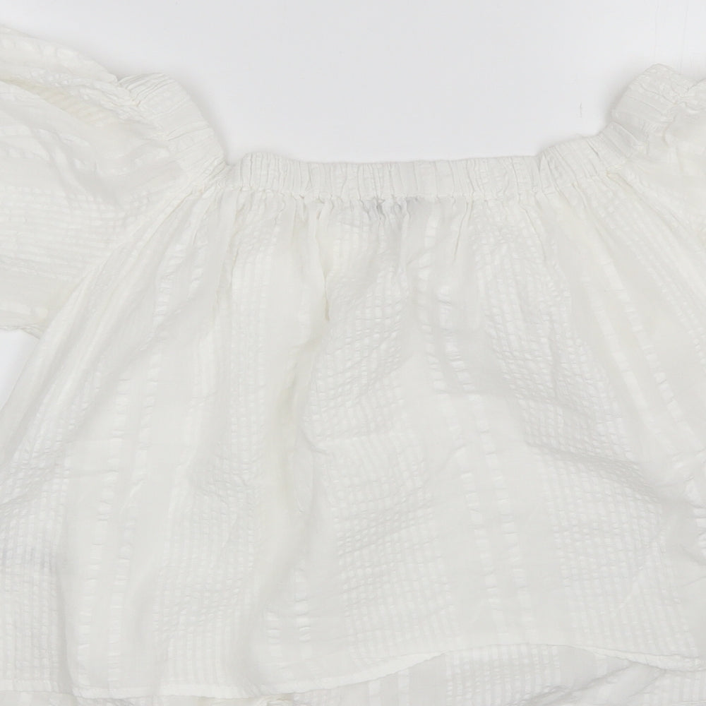 New Look Womens White  Cotton Basic Blouse Size 12 Off the Shoulder