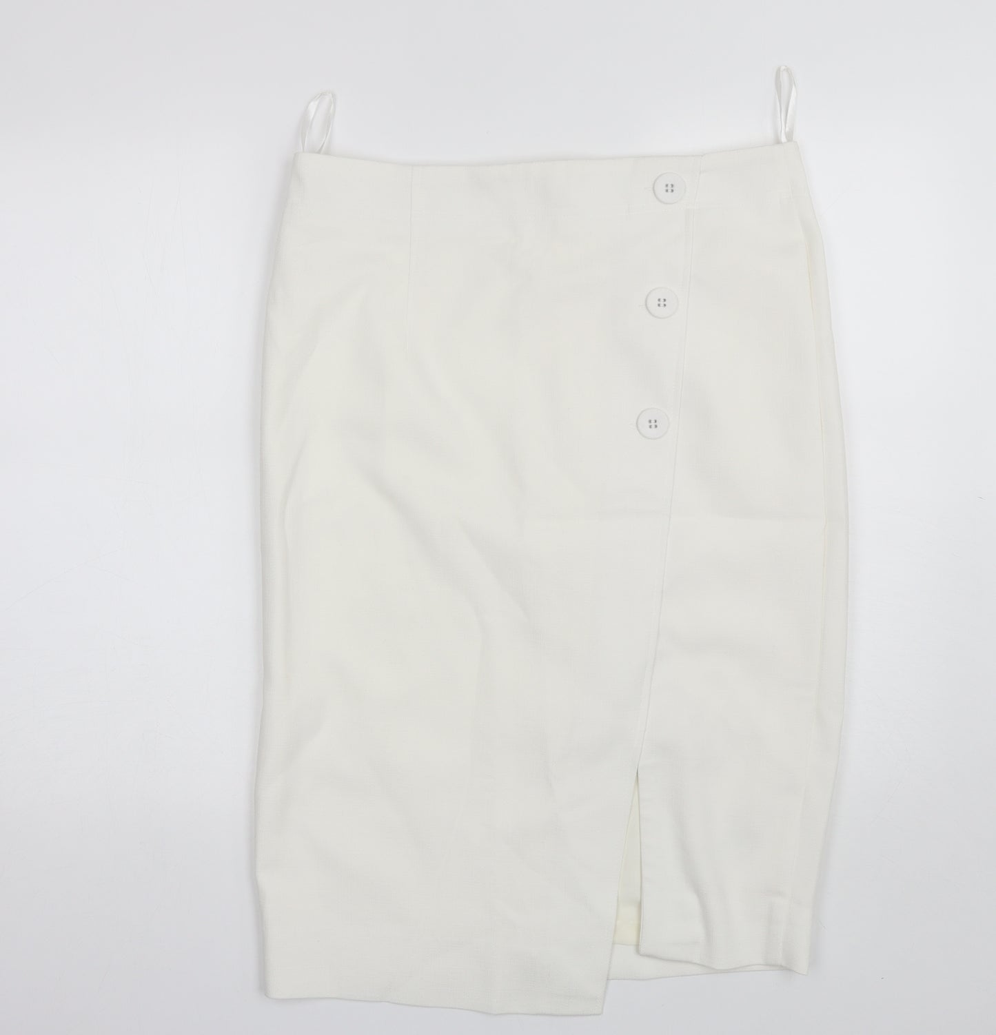 Marks and Spencer Womens White  Polyester Straight & Pencil Skirt Size 14