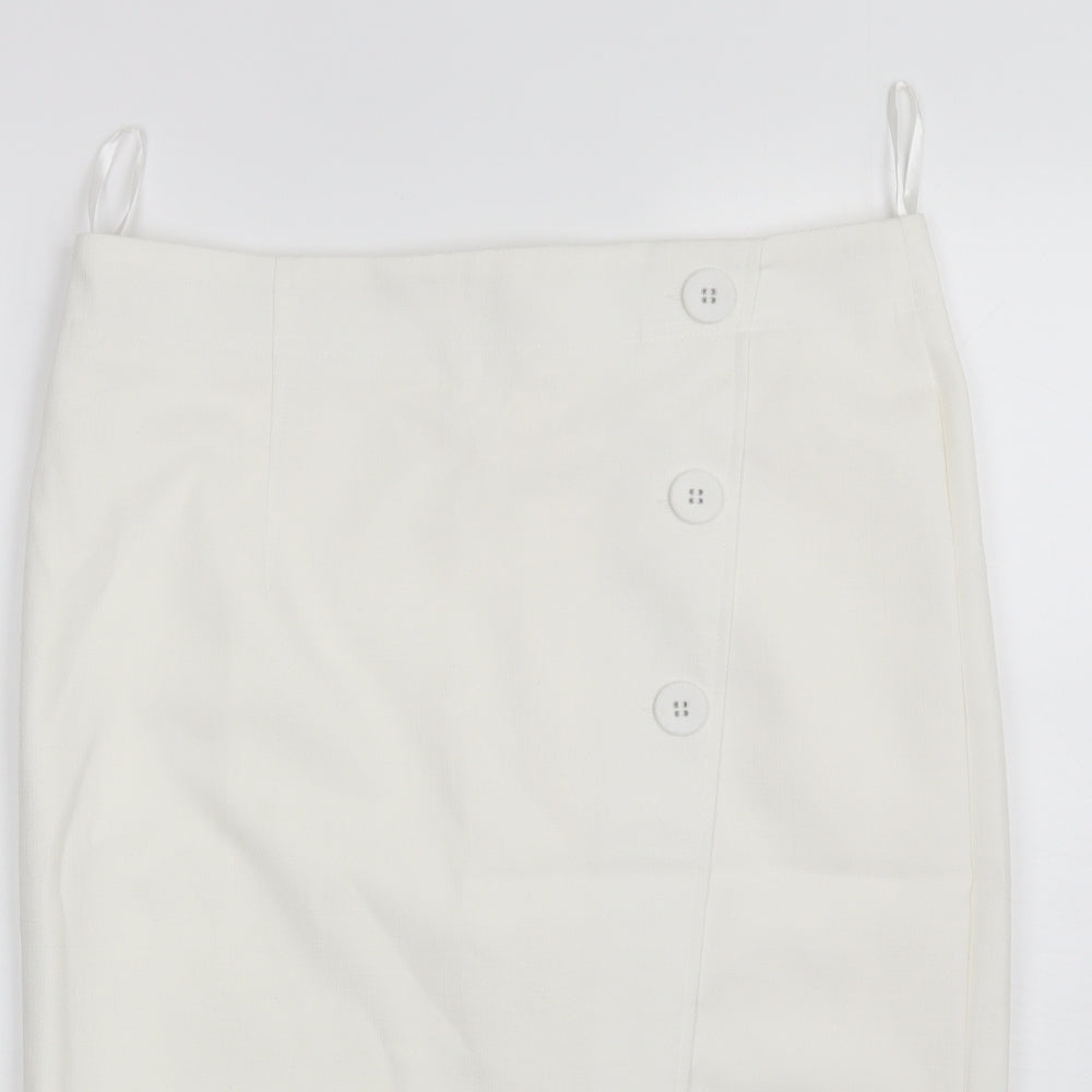 Marks and Spencer Womens White  Polyester Straight & Pencil Skirt Size 14
