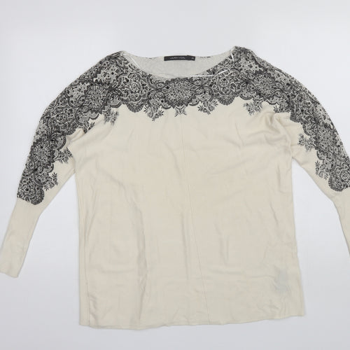 LAUREN VIDAL Womens White Round Neck  Nylon Pullover Jumper Size XS