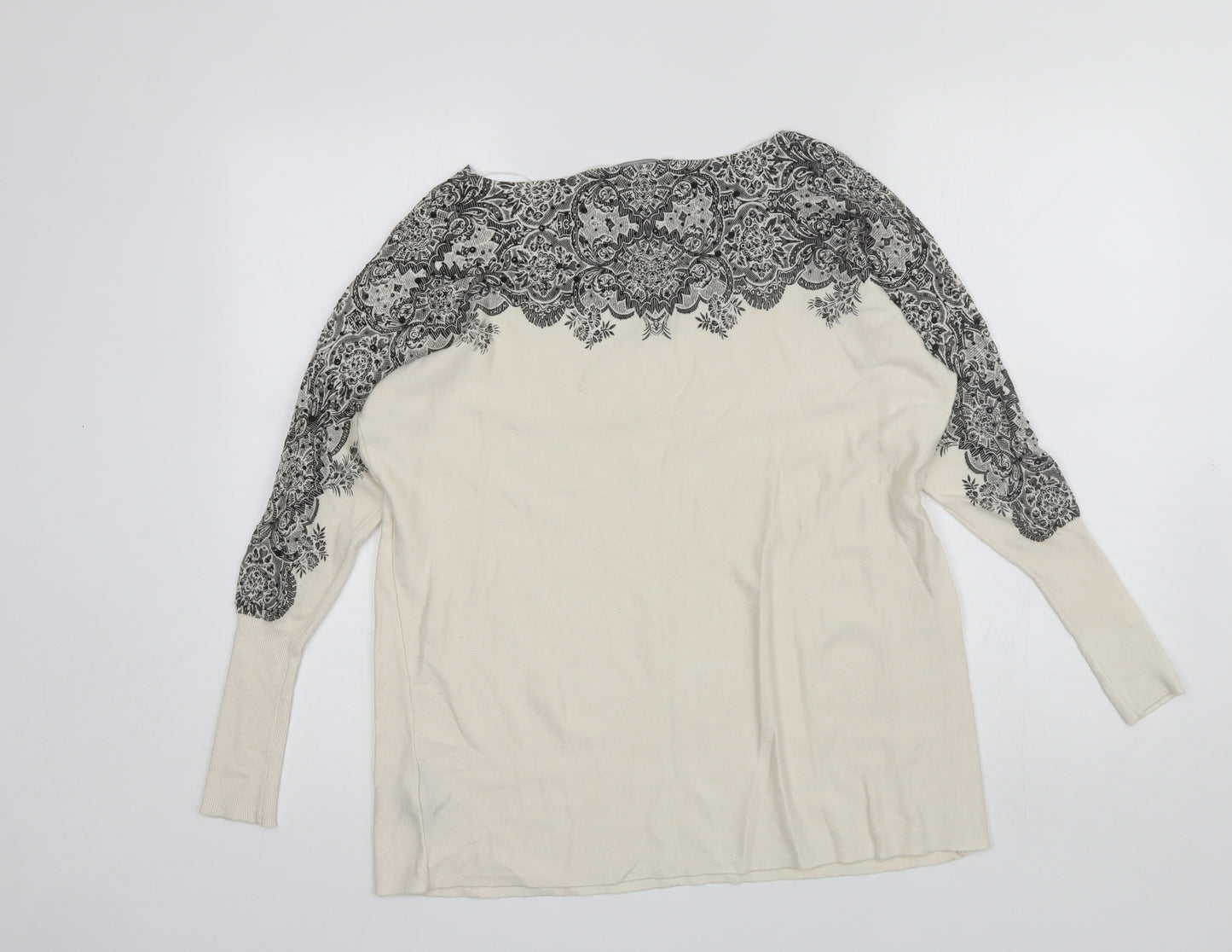 LAUREN VIDAL Womens White Round Neck  Nylon Pullover Jumper Size XS