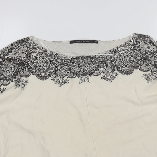 LAUREN VIDAL Womens White Round Neck  Nylon Pullover Jumper Size XS