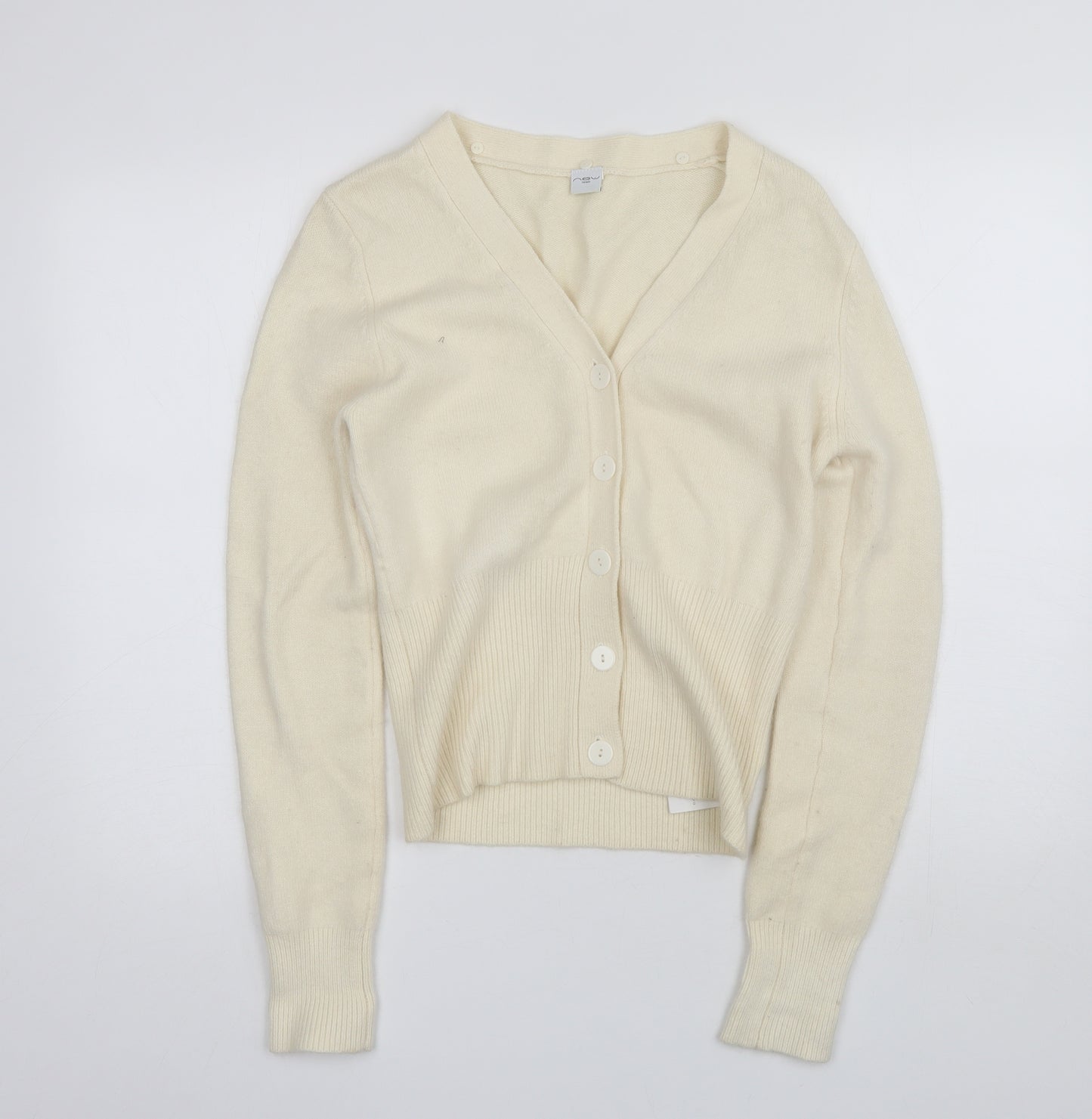 New Look Womens White V-Neck  Nylon Cardigan Jumper Size 12