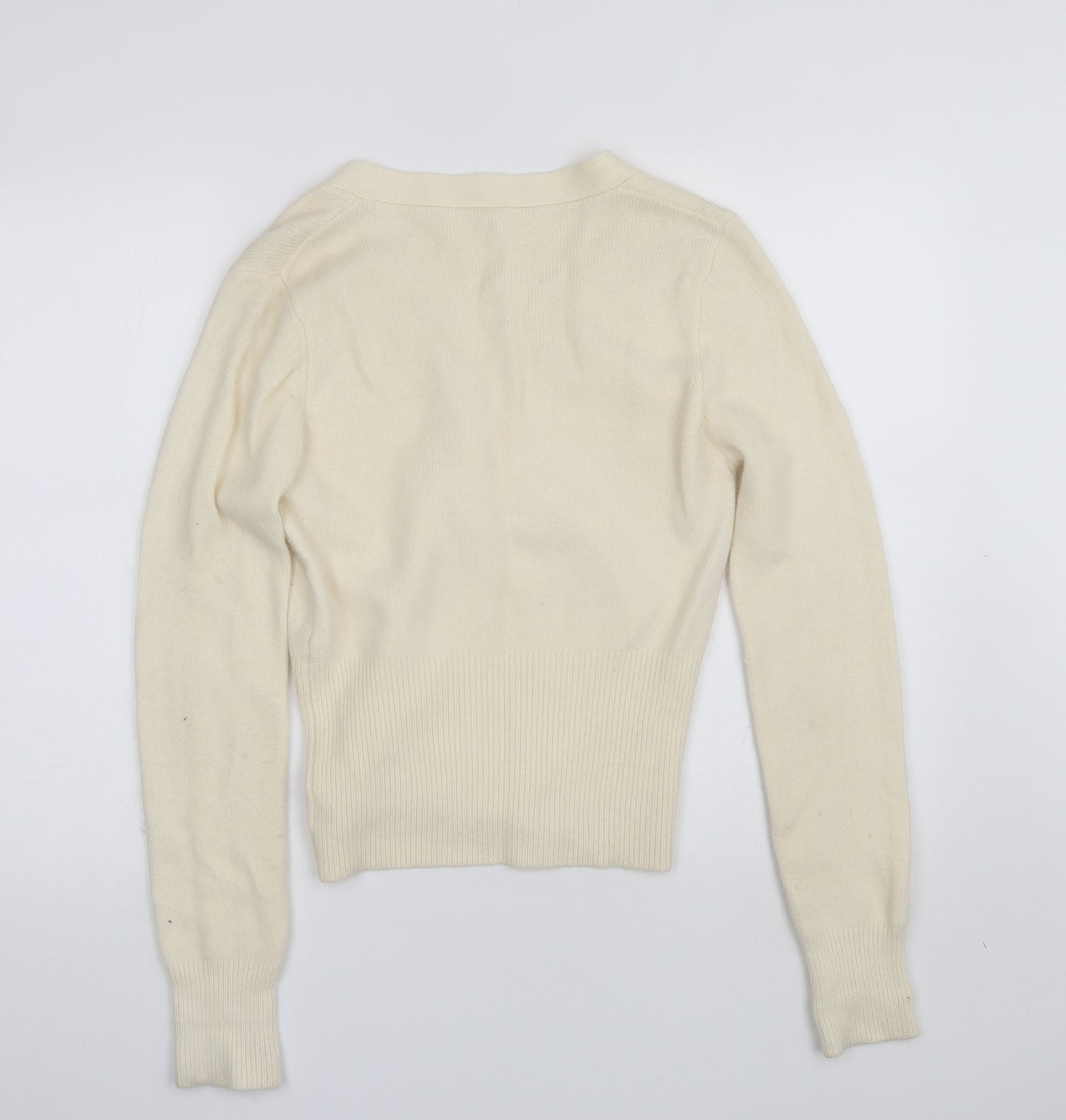 New Look Womens White V-Neck  Nylon Cardigan Jumper Size 12
