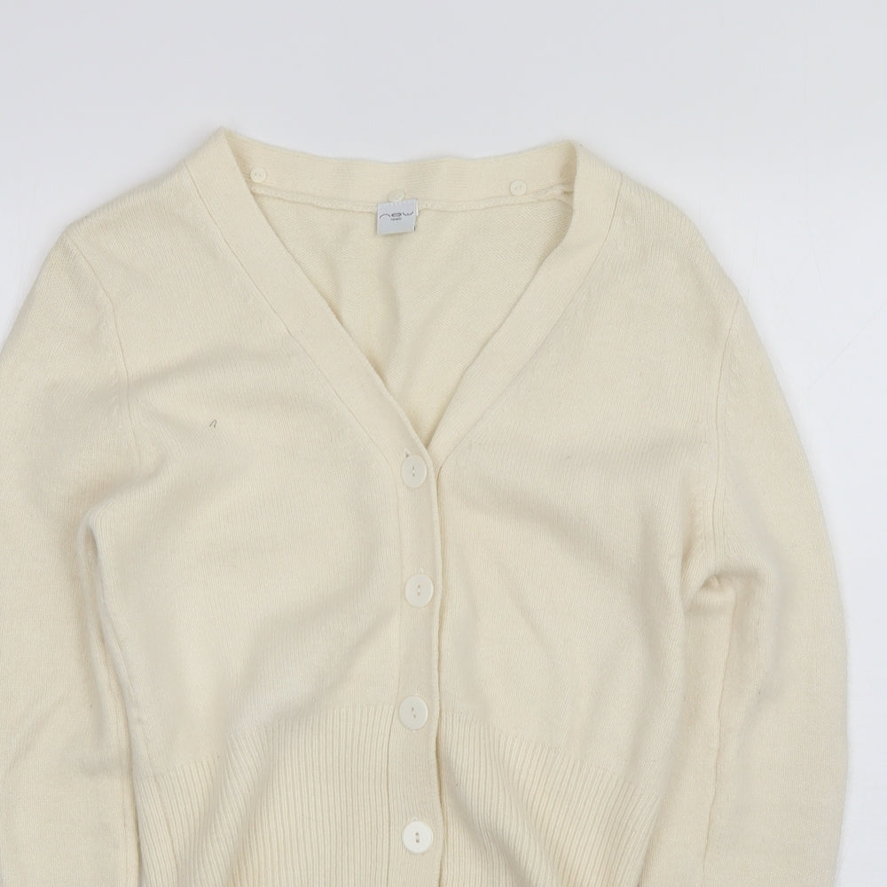 New Look Womens White V-Neck  Nylon Cardigan Jumper Size 12