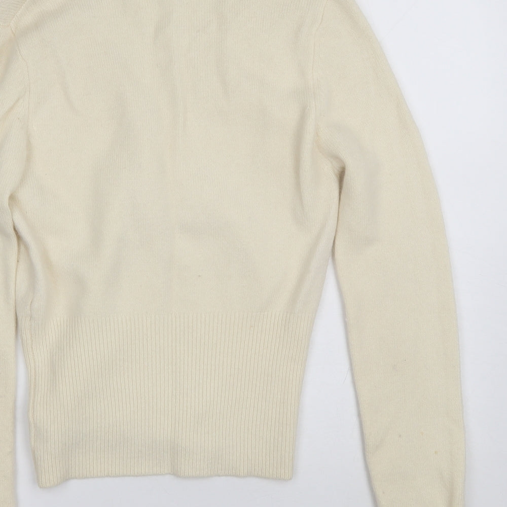 New Look Womens White V-Neck  Nylon Cardigan Jumper Size 12