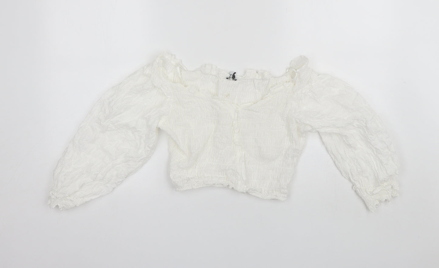 Zara Womens White  Cotton Cropped Blouse Size M Off the Shoulder