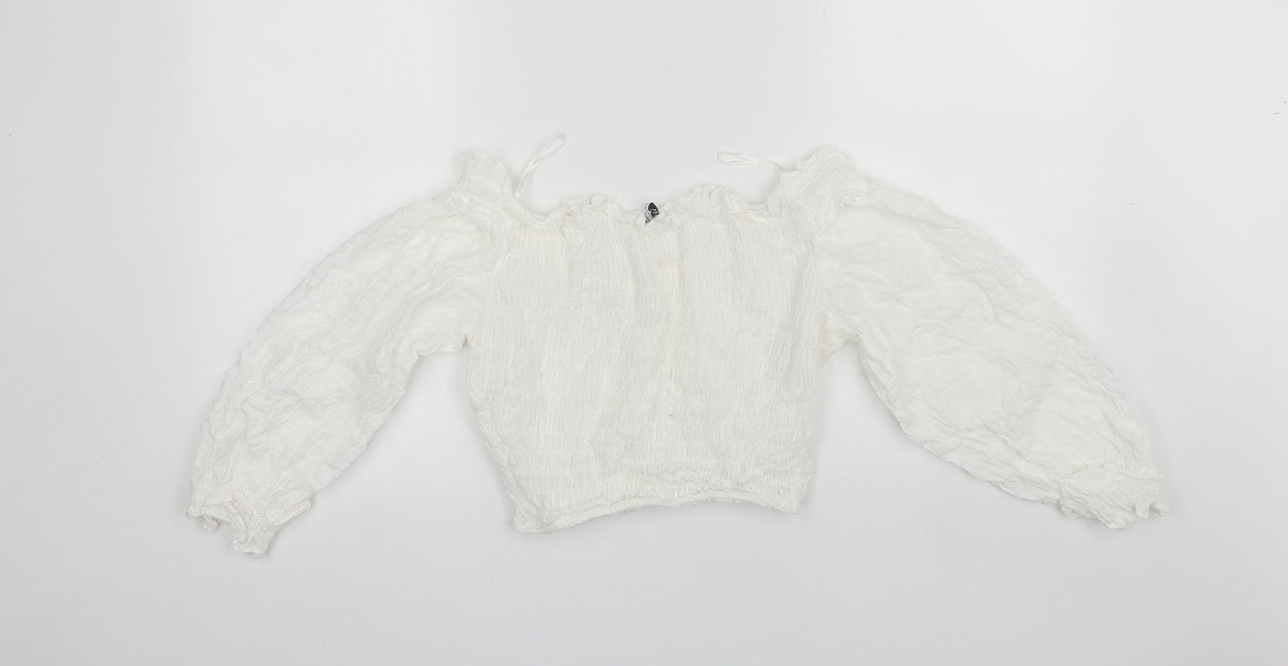 Zara Womens White  Cotton Cropped Blouse Size M Off the Shoulder