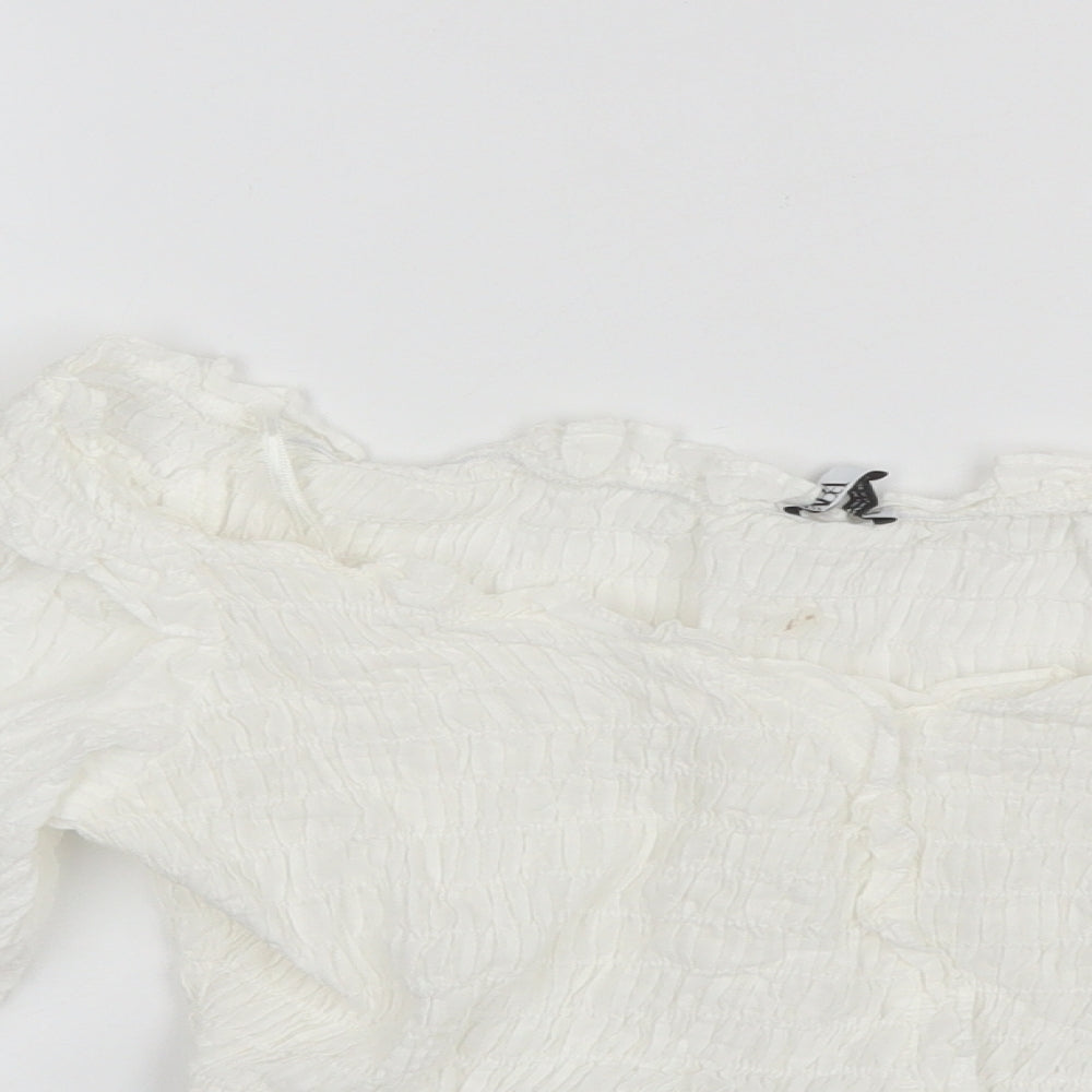 Zara Womens White  Cotton Cropped Blouse Size M Off the Shoulder