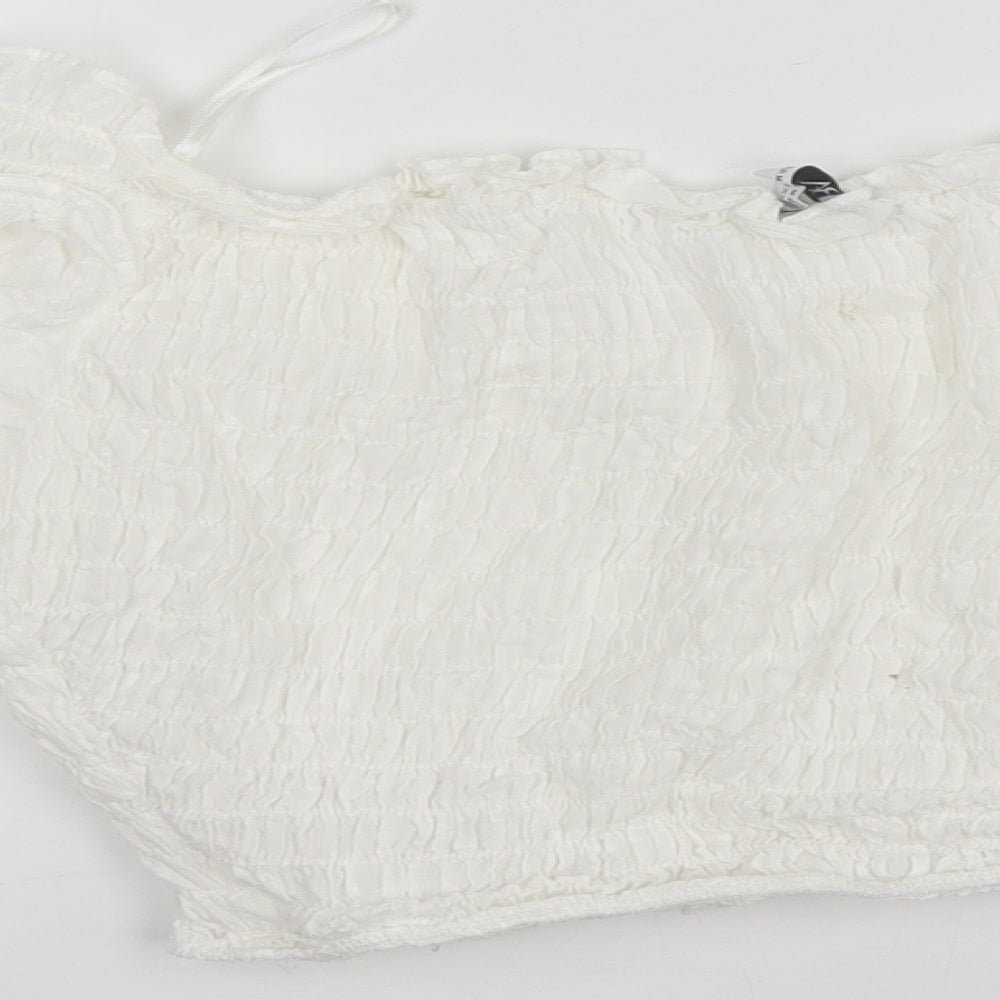 Zara Womens White  Cotton Cropped Blouse Size M Off the Shoulder