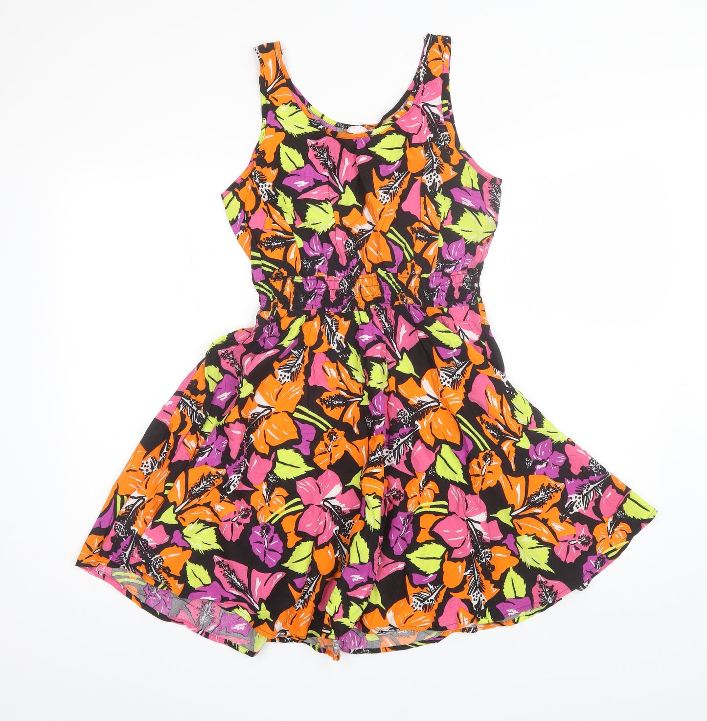 Papaya Womens Orange Floral Viscose Skater Dress  Size 12  Round Neck