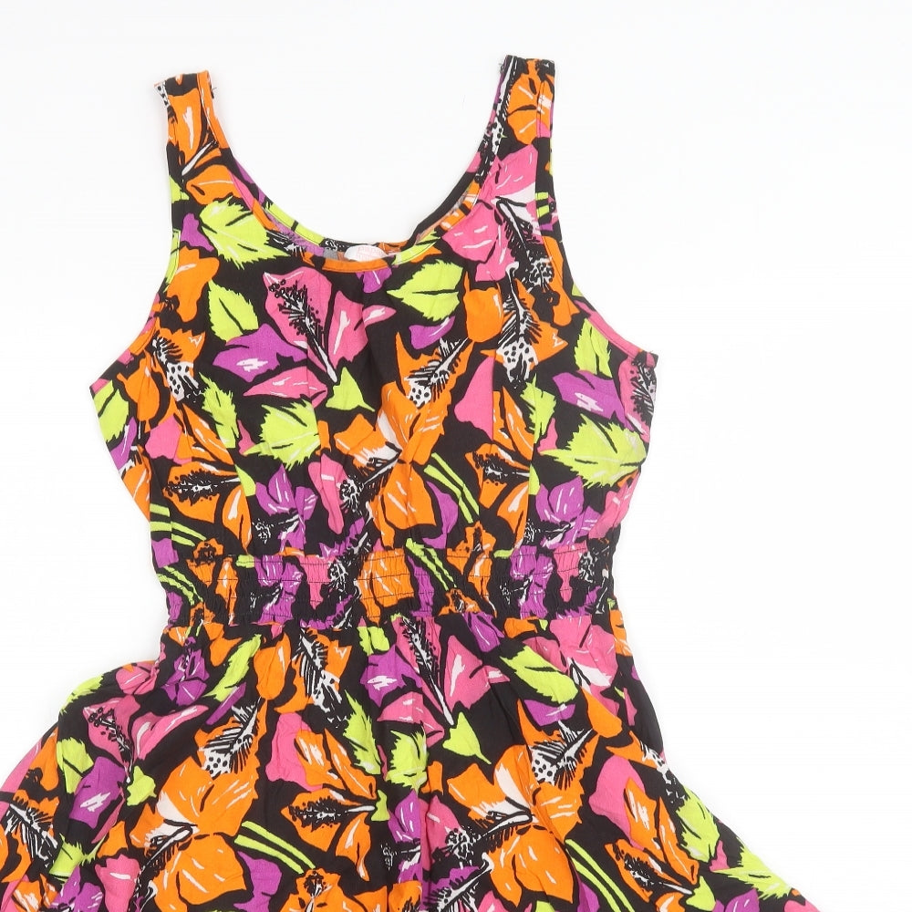 Papaya Womens Orange Floral Viscose Skater Dress  Size 12  Round Neck