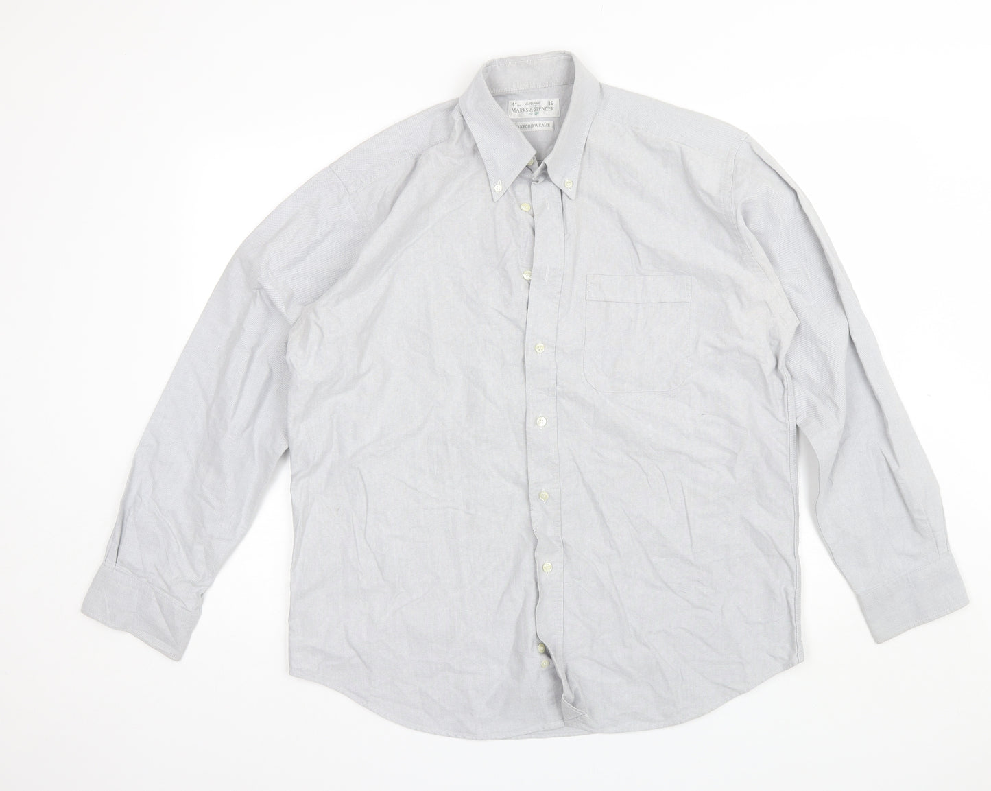 Marks and Spencer Mens Grey  Cotton  Dress Shirt Size 16 Collared