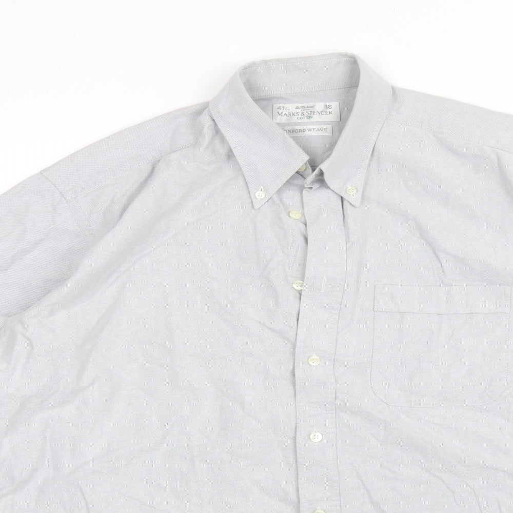 Marks and Spencer Mens Grey  Cotton  Dress Shirt Size 16 Collared