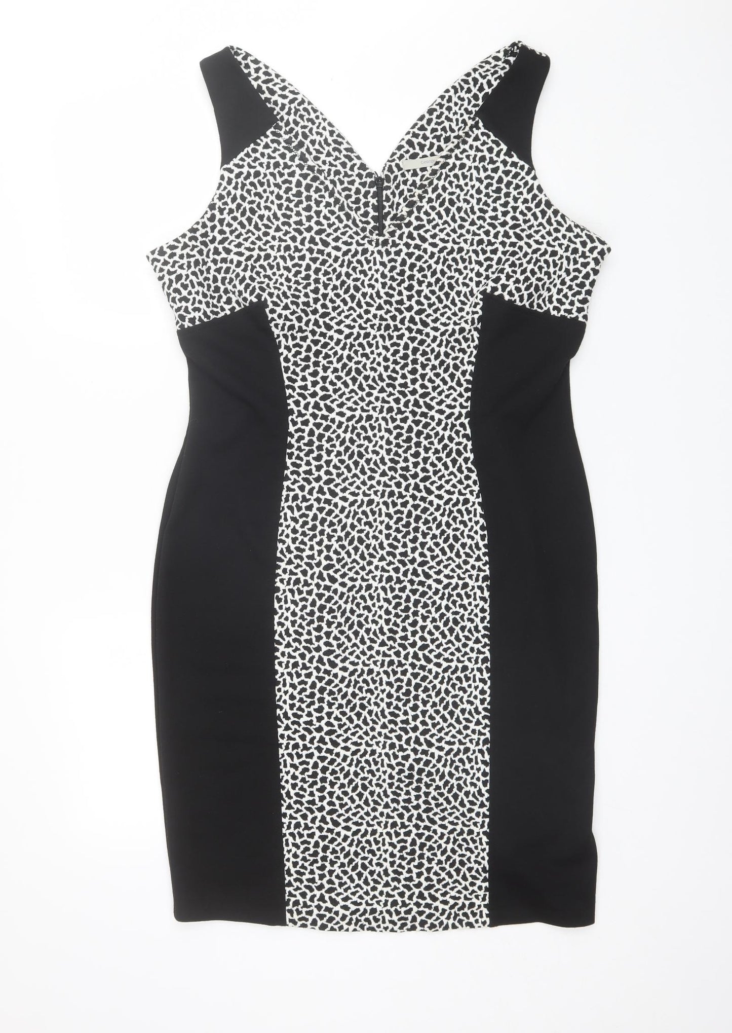 George Womens Black Animal Print Cotton Shift  Size 16  V-Neck