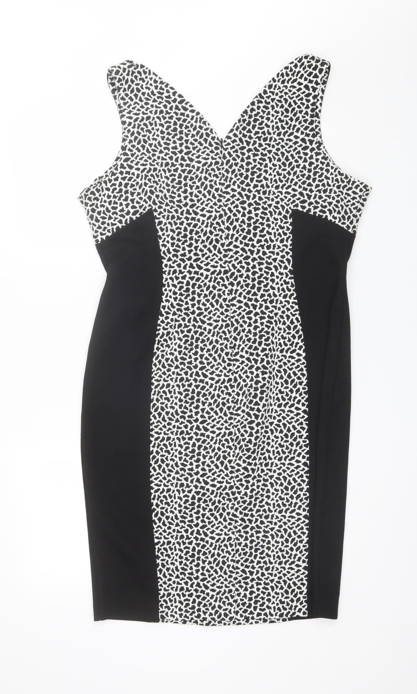 George Womens Black Animal Print Cotton Shift  Size 16  V-Neck