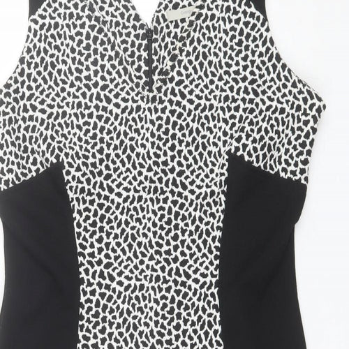 George Womens Black Animal Print Cotton Shift  Size 16  V-Neck