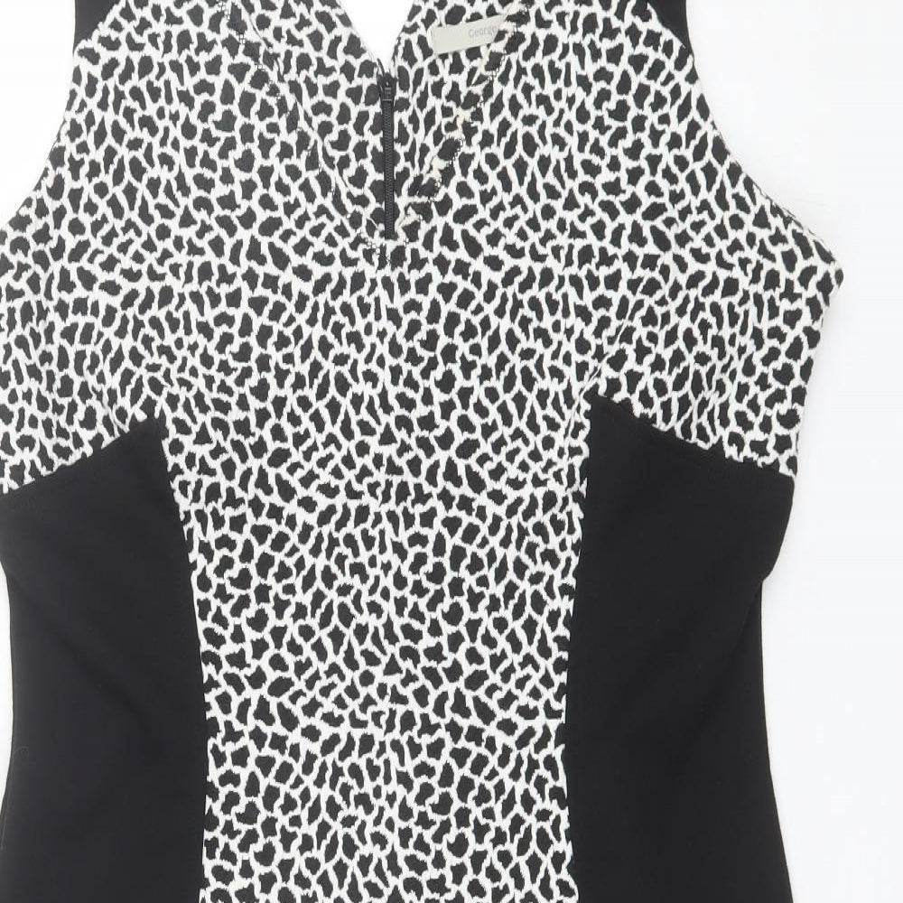 George Womens Black Animal Print Cotton Shift  Size 16  V-Neck