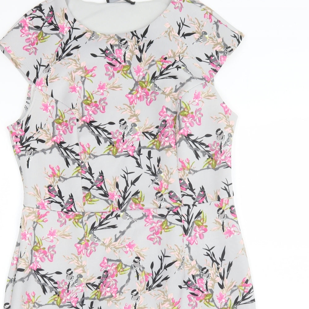 Dorothy Perkins Womens Grey Floral Polyester Shift  Size 16  Round Neck