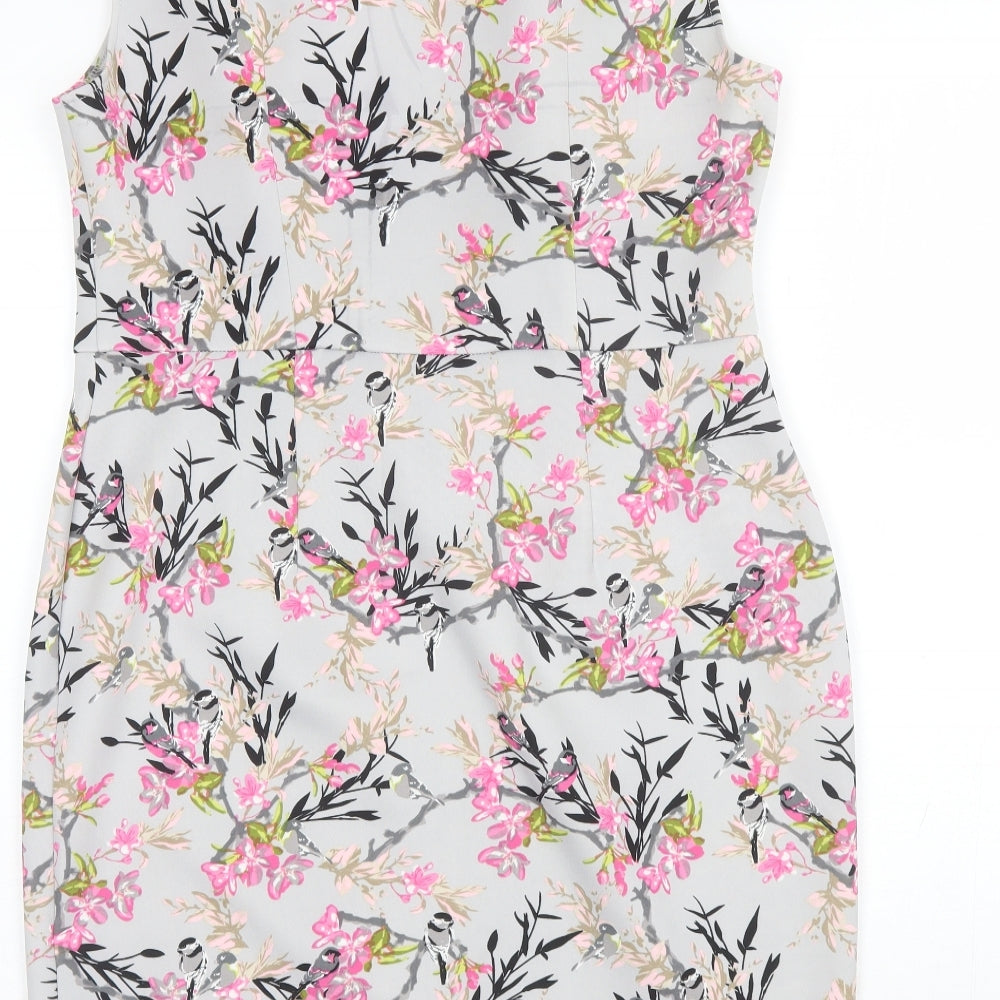 Dorothy Perkins Womens Grey Floral Polyester Shift  Size 16  Round Neck