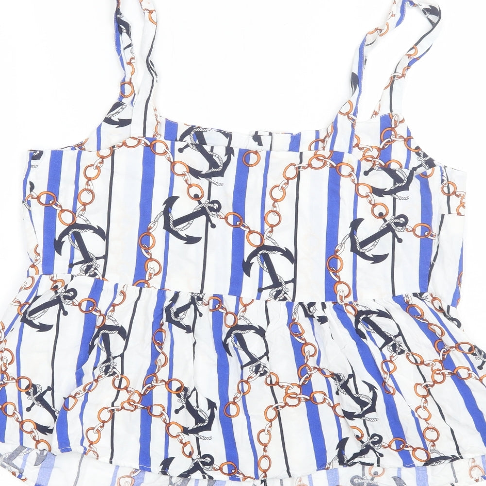 Papaya Womens Blue Striped Viscose Basic Blouse Size 16 Square Neck