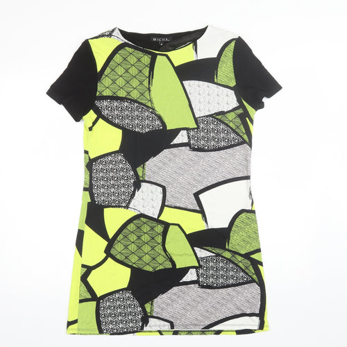 Micha Womens Green Geometric Viscose Shift  Size M  Round Neck