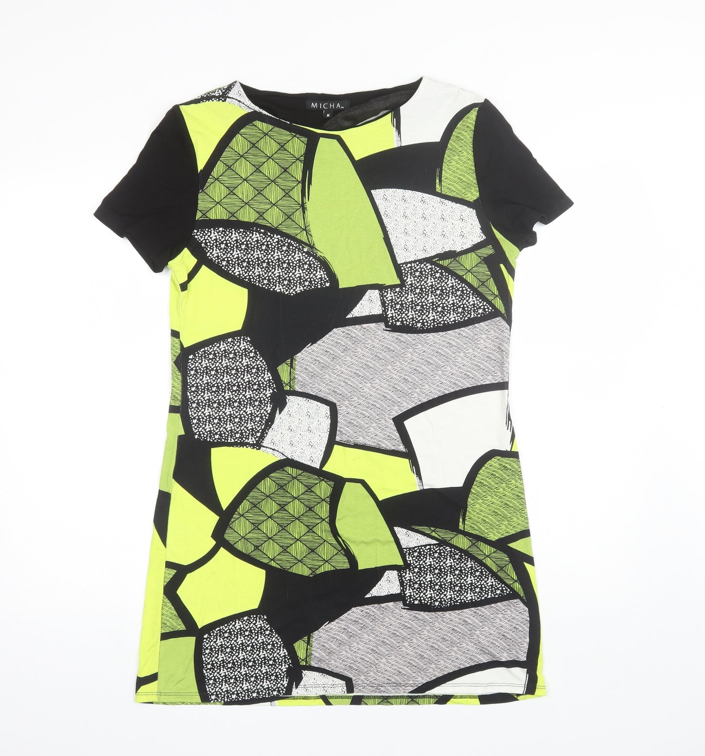 Micha Womens Green Geometric Viscose Shift  Size M  Round Neck