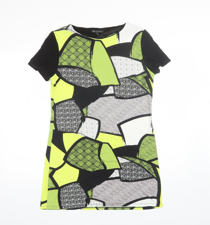 Micha Womens Green Geometric Viscose Shift  Size M  Round Neck