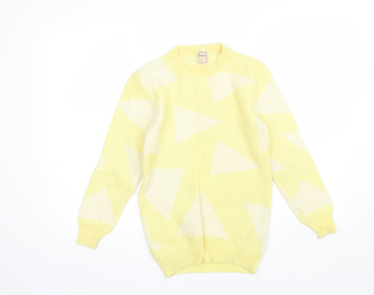 Fiorucci Womens Yellow Round Neck Geometric Wool Blend Pullover Jumper Size 10