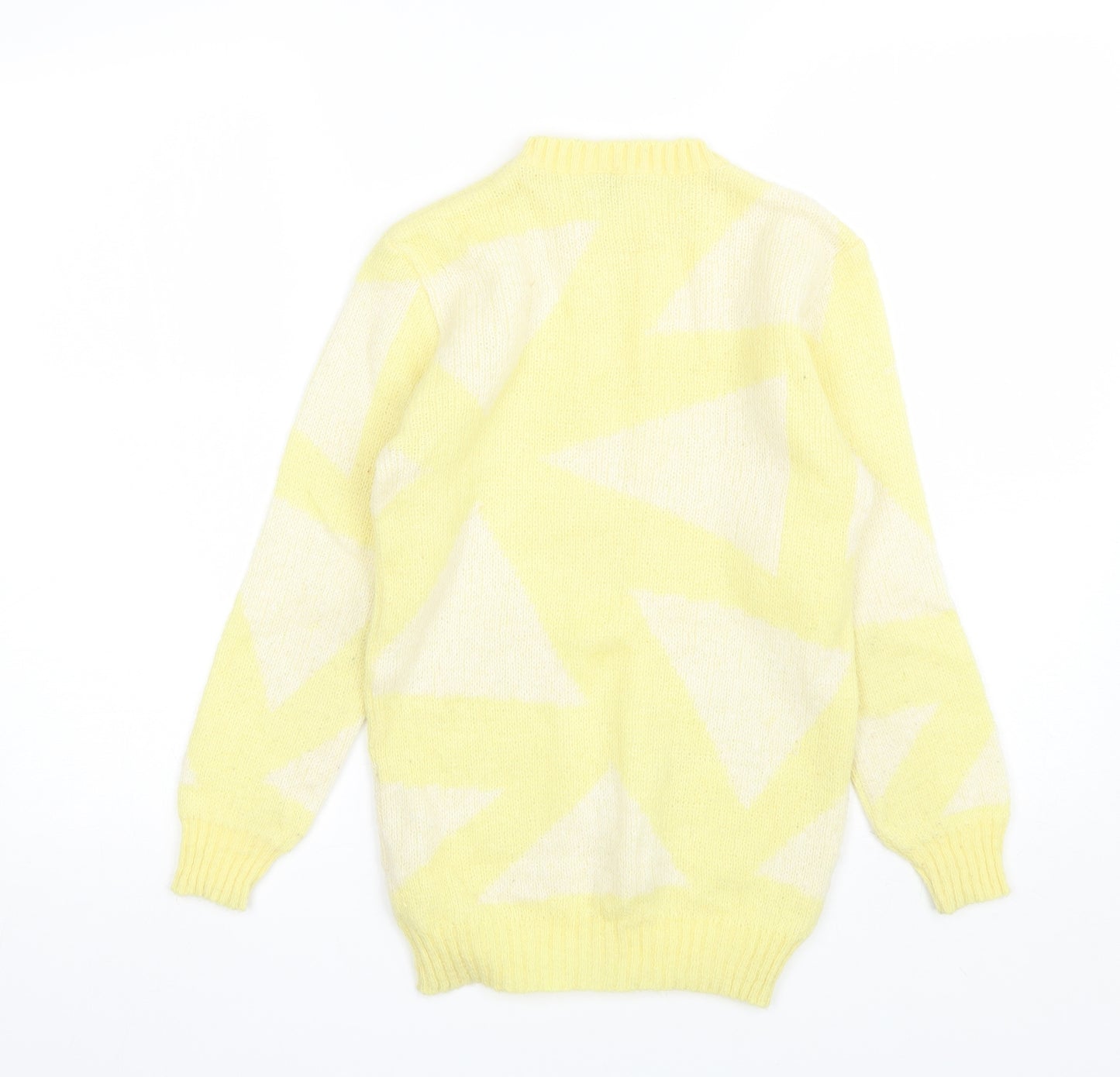 Fiorucci Womens Yellow Round Neck Geometric Wool Blend Pullover Jumper Size 10