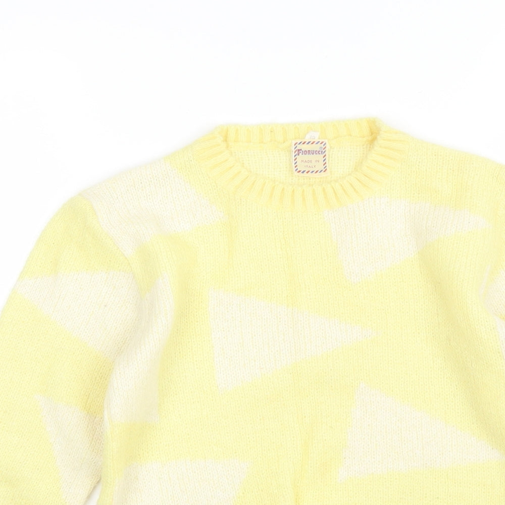 Fiorucci Womens Yellow Round Neck Geometric Wool Blend Pullover Jumper Size 10